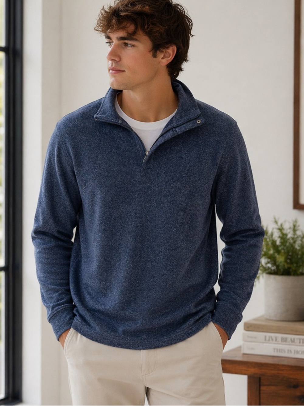 Beverly Hills Polo Club Blue Quarter Zip Pullover Sweater | Men’s XL